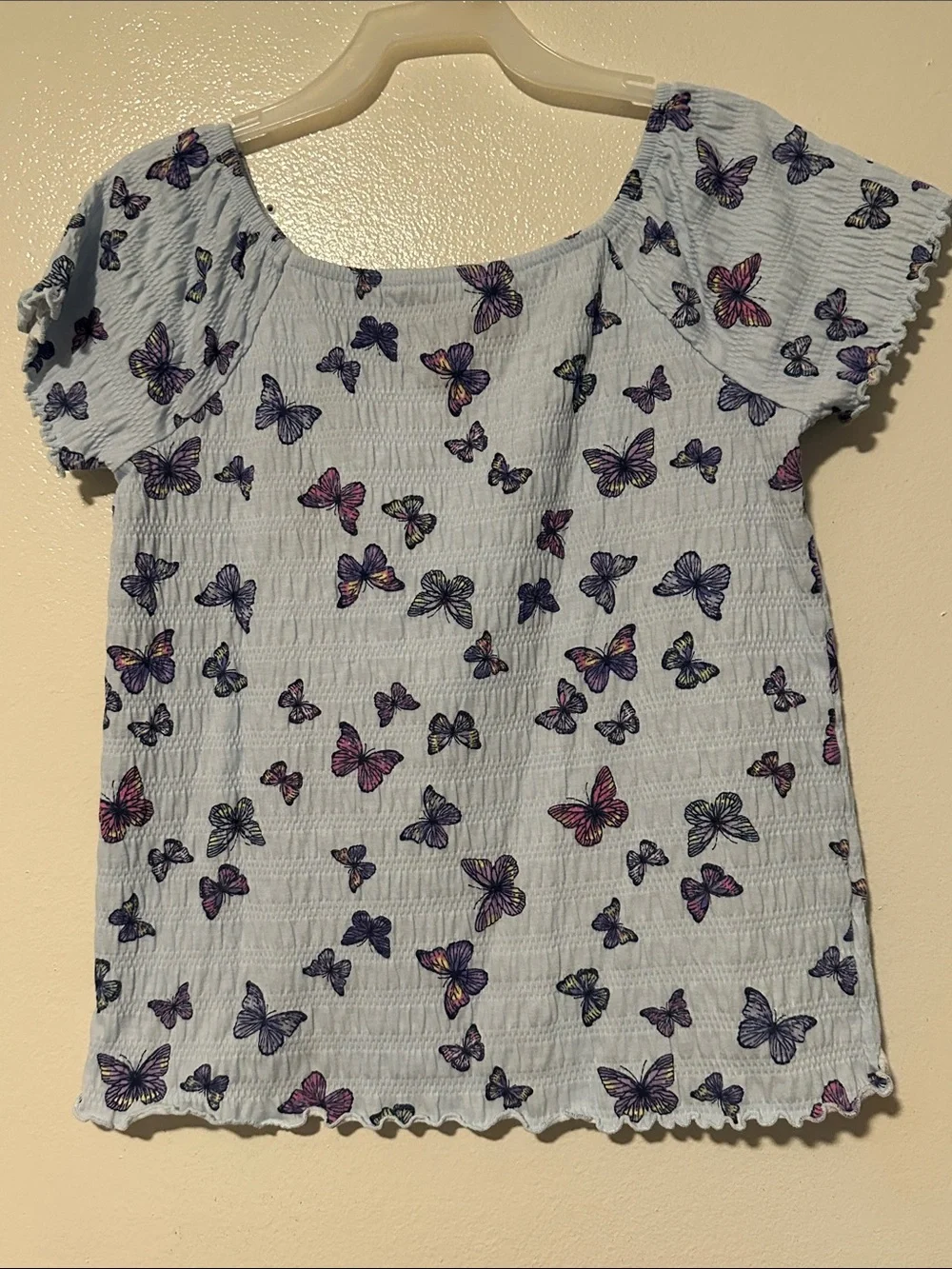 The Children's Place Light Blue Butterfly Smocked Short-Sleeve Top